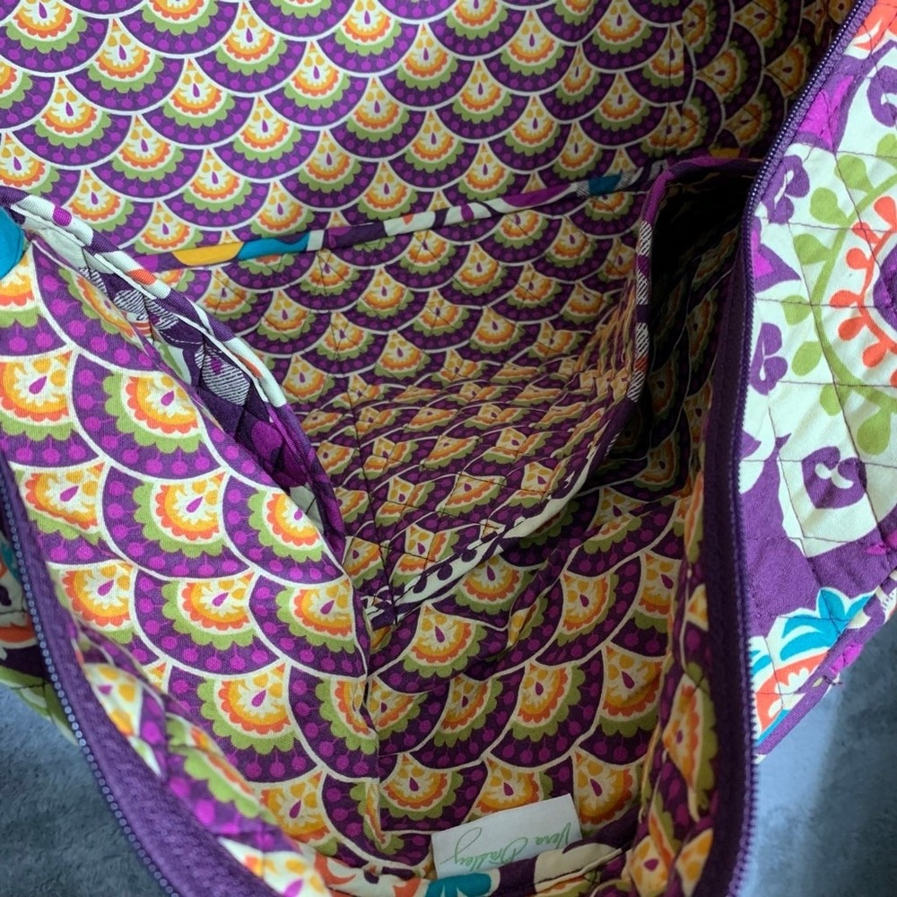 Vera Bradley Large Duffel Bag Women Large Purple Plum Crazy Quilted Paisley Trav - Picture 13 of 16